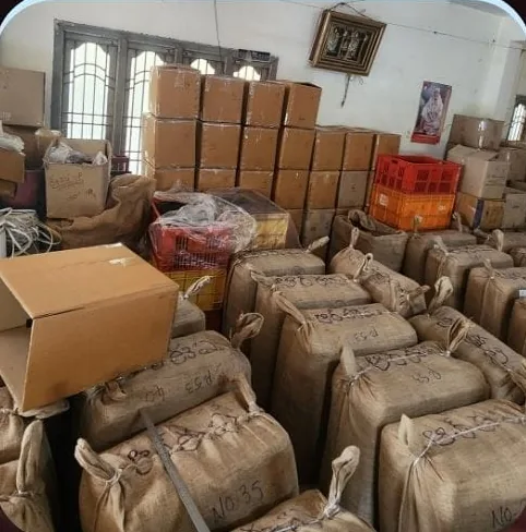 Stocked cartons and bales in the warehouse